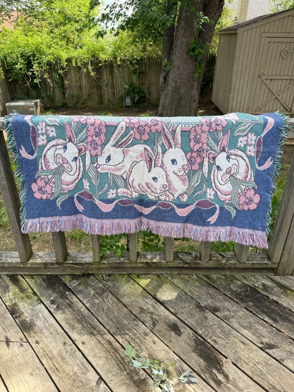 Vintage Bunny floral pastel blanket cottagecore granny 90s